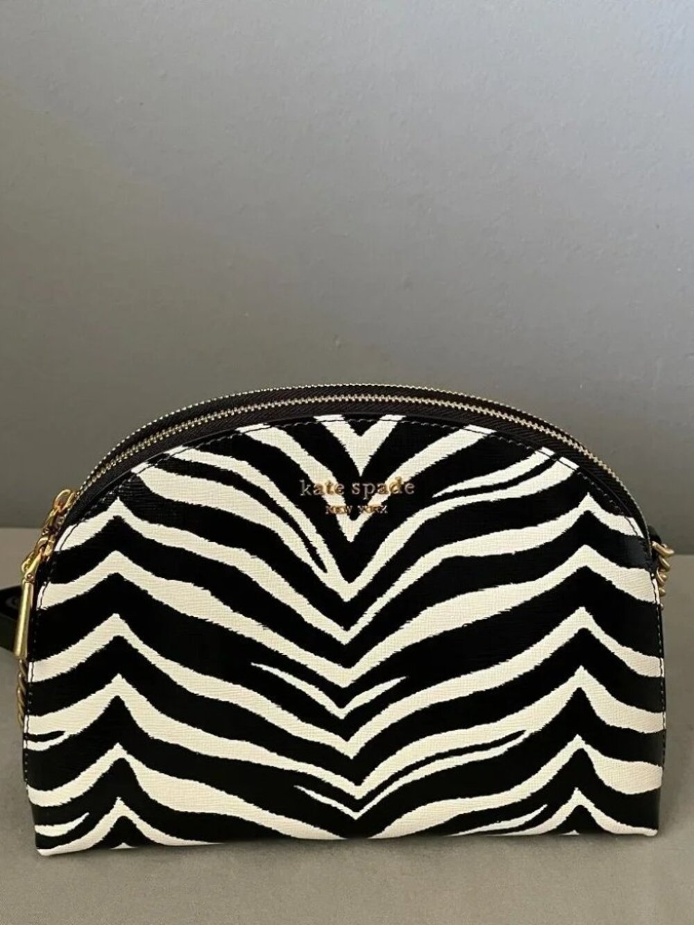 NWT kate spade Morgan Zebra Embossed Double-zip Dome Crossbody
